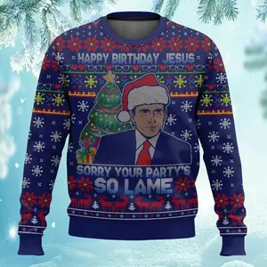The Office Ugly Christmas Sweater, Happy Birthday Jesus Xmas Sweater, Michael Scott Santa Funny Sweater, Dwight Schrute Sweatshirt
