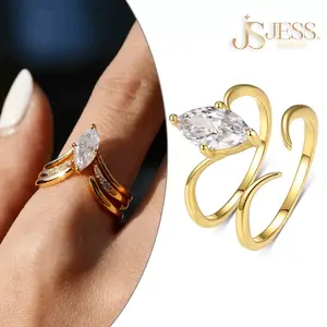 [#009] Minimalist 3-Piece Marquise Solitaire Ring Set, Elegant Layered Bands, 2ct Marquise Cut, Perfect Anniversary Birthday Jewelry Gift for Women