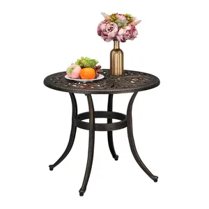 summervibes OverPatio 23.6" Cast Aluminum Round Bistro Table, Outdoor End Coffee Table for Balcony Deck Porch, Bronze