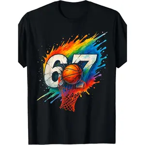 Fun 67 Basketball Six Seven 6 7 Internet meme T-shirt |   Spring/Summer Casual Boys/Girls Top, Sizes 100-160, Round Neck, Regular Sleeve