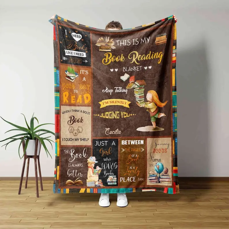 This Is My Book Reading Blanket, Book Fleece Blanket, Reading Lover Gift, Girl Loves Books Quilt, Custom Name Blanket, Book Lover Gift