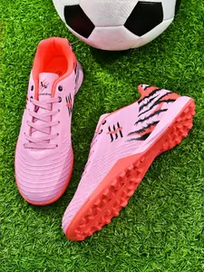 Parent-Child White-Blue-Yellow Soccer Cleats, Light & Breathable Sport Style, Breathable Mesh + Non-Slip Stud Sole + Trendy Pattern Decor, Bright Color, Stable Grip , Ideal for Parent-Child Soccer Training & Outdoor Field Scenarios