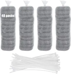 48 PCS Lint Traps Washing Machine Lint Trap Stainless Steel lint Snare Traps Laundry Mesh Washer Hose Filter Washing Machine Lint Snare, Lint Traps Hose Screen Filter Catcher with 48 Nylon Cable Ties