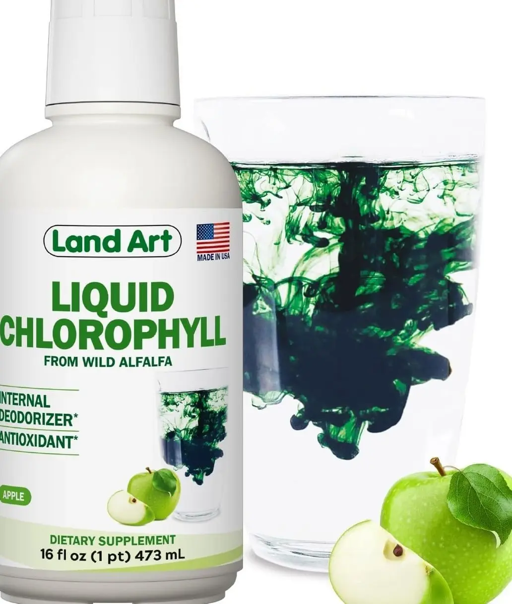 Liquid Chlorophyll Apple Flavored – Cold Extracted from Wild Non-GMO Alfalfa - Alkaline - Natural Body Deodorant – Antioxidant - 16 fl oz