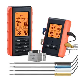 Meat Thermometer for Grilling and ,  Thermometer for BBQ  Oven Cooking Steak, Grill Thermometer for Outside Grill with 4 Meat Probes, Kitchen Timer