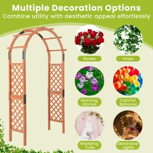 COSTWAY - 7.7 Feet Garden Arch Wooden Arbor for Climbing Plants