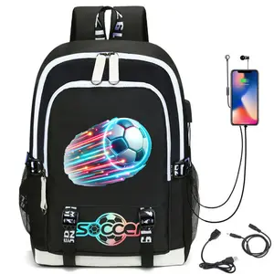 Soccer Star World Cup Backpack USB Charging Port Breathable Wear Resistant Laptop School Bag Ergonomic Stress Relief Lightweight Large Capacity for Teens Boys Girls Daily Commute Travel School Sturdy Comfortable Casual Daypack
