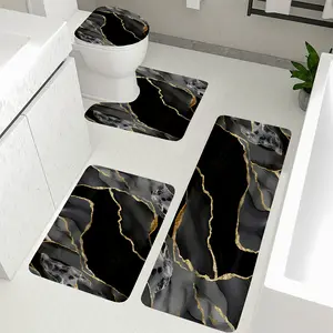 3/4pcs Set Modern Black Gilded Marble Pattern Printed Bathroom Protective Mat,Purchase Non slip Bathroom Mats with Flannel Bathroom Mats,Bathroom Floor Mats,Soft and Comfortable,Bathroom Decoration