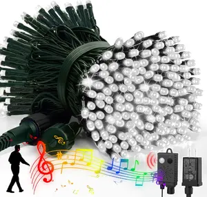 LAMPHOME Music White String Lights with Music Motion Sensor Controller,100 LED Christmas Decoration Light, Flashing Waterproof for Indoor Outdoor Christmas Tree Party Yard