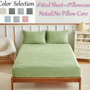 King Queen Size Faux Rabbit Fur Bedding Set, Fitted Bed Sheet, Soft Breathable Warm Skin-Friendly, Anti-Wrinkle Durable, Large Deep Pocket Fit