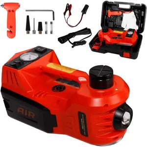 Electric  Jack Kit, 5 Ton Hydraulic  Jack with Inflator Pump, 12V Portable  Jack with LED Light for SUV MPV Sedan, Lifting Range 6 to 17.7 Inch (Red)