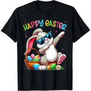 Funny Dabbing Bunny Easter T-Shirt for Boys Girls Adults Casual Crew Neck Menswear Graphic Tee