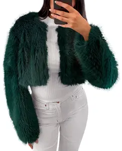 Danedvi Women's Fashion Cropped Faux Fur Jacket Long Sleeve Open Front Cardigan Casual Fluffy Parka Shaggy Short Coat Tops Womenswear