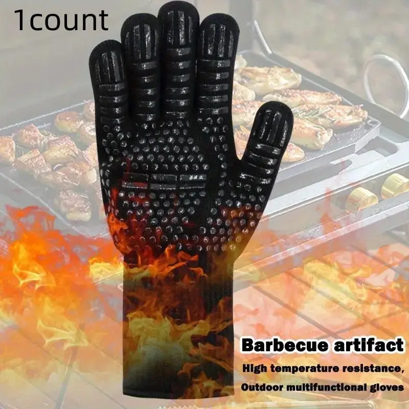 Heat Resistant Hot Barbecue Gloves, Oven Mitts, 1 Count Non-slip Silicone Barbecue Gloves, Multifunctional Outdoor Camping Kitchenware for Kitchen, Barbecue, Camping, Baking, Bakeware