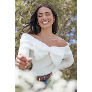 Helene Bow Off Shoulder Knit Sweater - Ivory