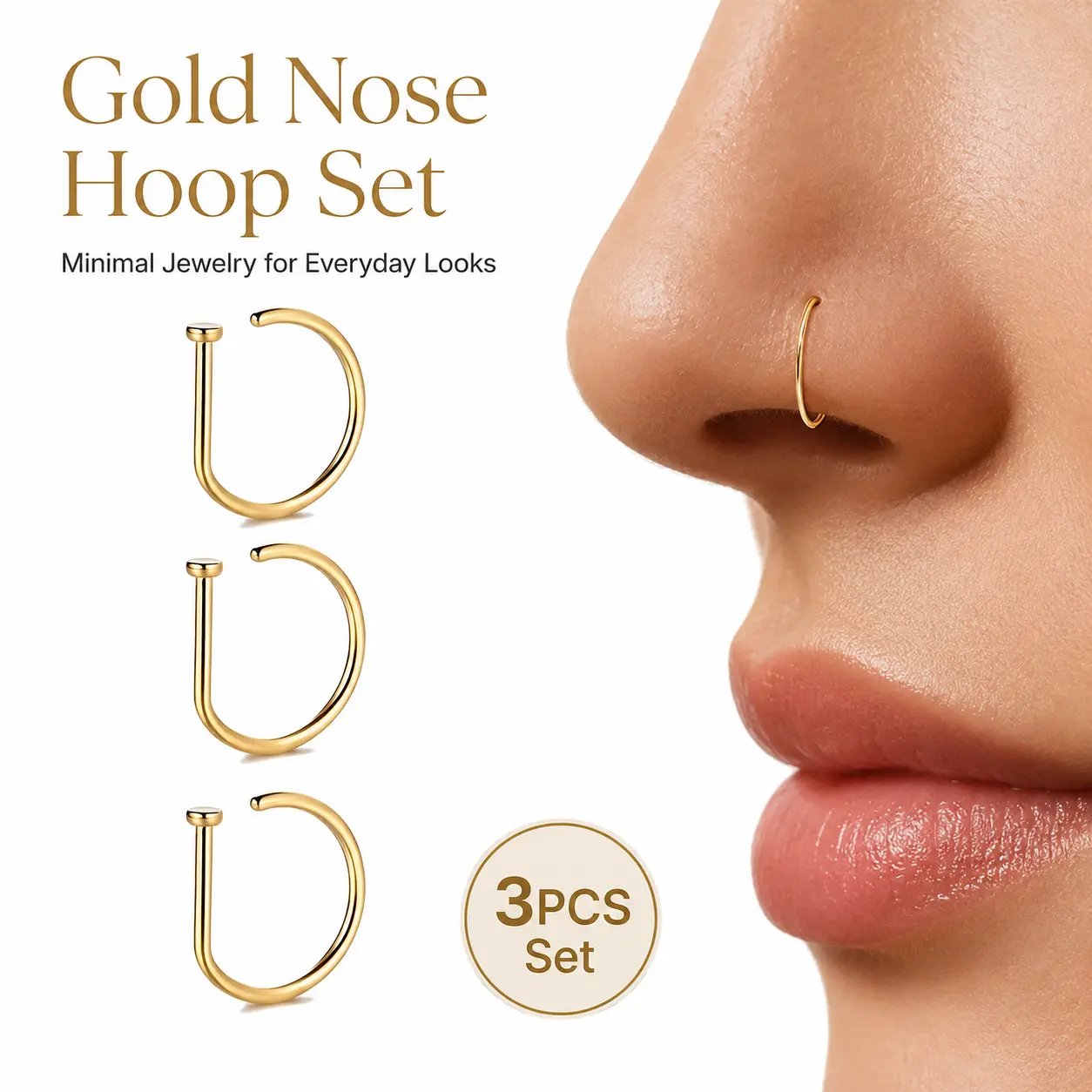 No Piercing Gold Nose Ring for Women, Fake Clip On Nose Hoop, Non Piercing Nose Cuff Jewelry, Cute Faux Septum Ring, Adjustable Fashion Nose Accessory