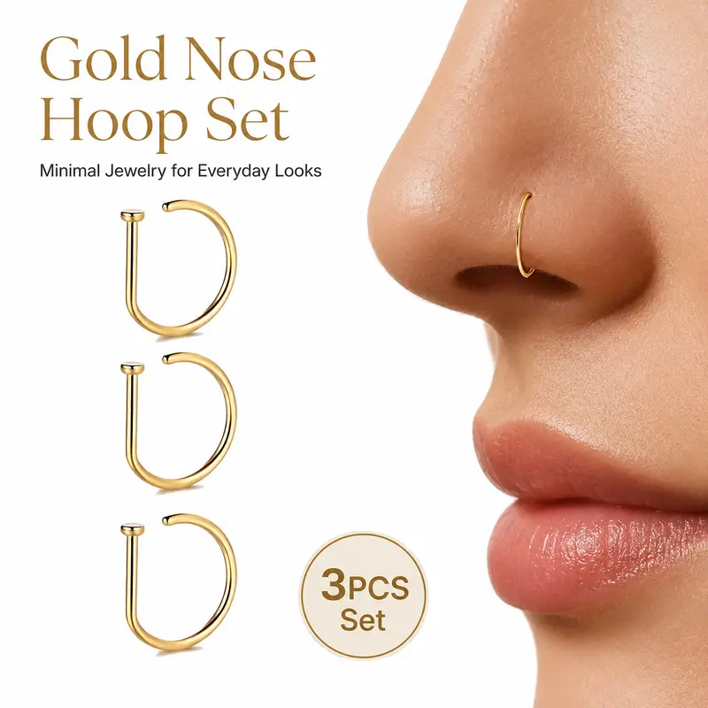 No Piercing Gold Nose Ring for Women, Fake Clip On Nose Hoop, Non Piercing Nose Cuff Jewelry, Cute Faux Septum Ring, Adjustable Fashion Nose Accessory