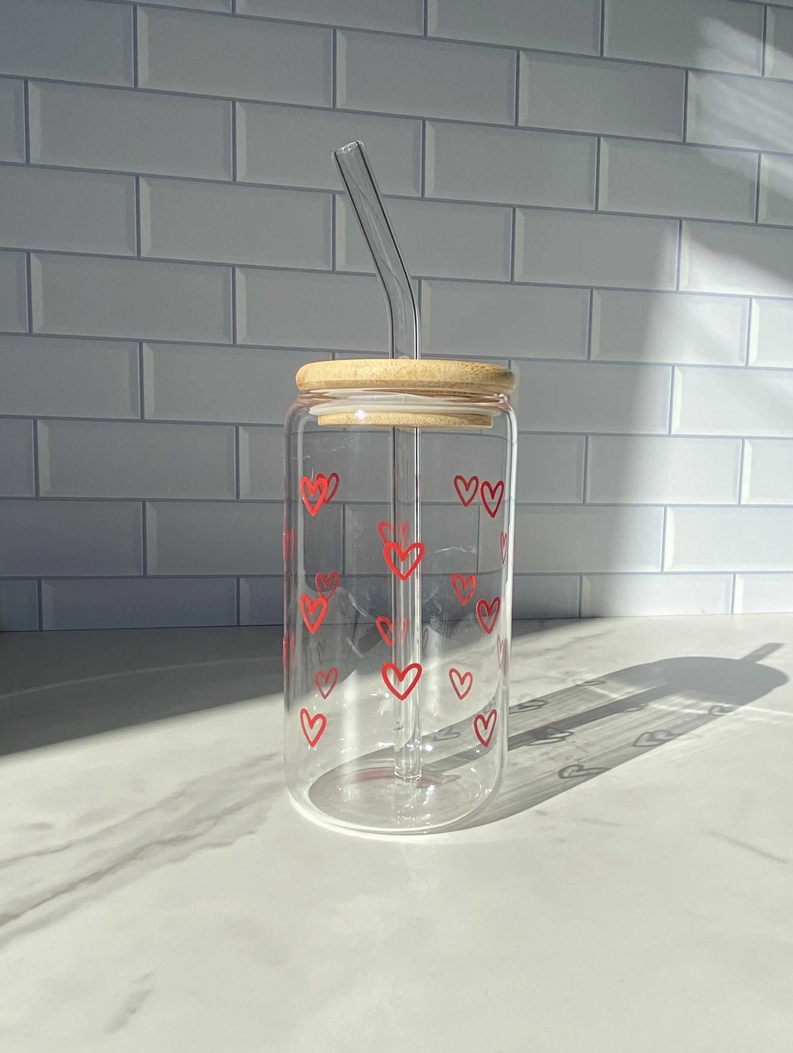Personalized Heart Glass Cup | Beer Can Glass with Lid & Straw | Heart Can Glass | 16oz Glass Tumbler | Custom Tumbler | Aesthetic Glass | Gifts for Her | Holiday Gift | Custom Tumbler | Libbey Glass with lid & straw