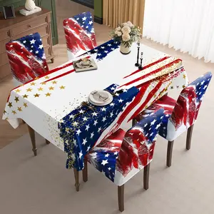 2/5/7pcs Restaurant Chair Covers + Tablecloth, American Theme, Elastic Polyester, Stain-Resistant, Detachable, Home Office Hotel Decor