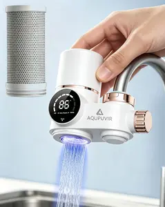 AQUPUVIR 264-Gallon Dual Source Tap Water Filter | UV-C Sterilization | Reduces Lead, Chlorine & Heavy Metals | Temp & Humidity Display | Self-Powered LED | Fits 22/24/28mm Round Faucets | Clean Safe Drinking Water for Kitchen Sink