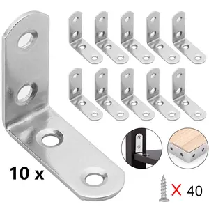 10 Pcs L Bracket Stainless Steel Corner Brace Sets 90 Degree Right Angle Bracket with 40 Pcs Screws L Bracket Firmware Fastener for Wooden Shelves Chairs Tables Dressers Furniture