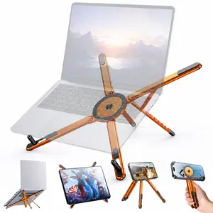 Adjustable Laptop Stand for Desk, Foldable Aluminum Computer Riser for 10-16” Laptops, Portable Ergonomic Laptop Holder with Magnetic Phone Stand, Compatible with MacBook, iPad, Tablet, Office Travel Home
