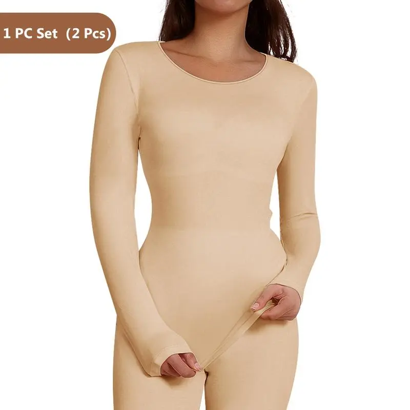 QUASTI Ultra Thin Thermal Underwear Set for Women High Elasticity Seamless Breathable Muscle Bottoms Full Coverage Black Elegance Clothing S-XXL Fit for Autumn Winter Wear Minimalist Basic Outfits