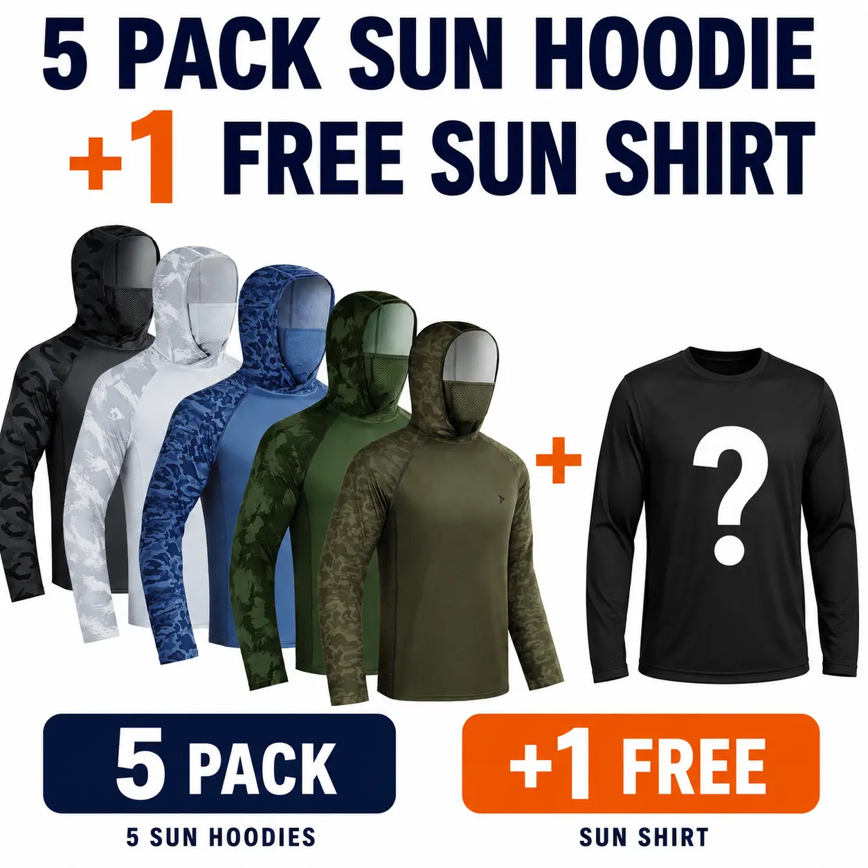 【RODEEL】915 Sun Hoodie Shirts w/ Mask Neck Gaiter Men UPF 50+ UV Protection Long Sleeve Lightweight Quick Dry Moisture Wicking Breathable Athletic Activewear for Outdoor Fishing Boating Hiking Construction Roofing Landscaping SummerWins