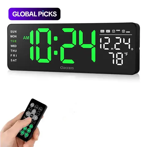USB-Powered Digital Wall Clock, Multifunctional Date Clock, Rectangle with Remote Control, Large Display with Indoor Temperature, Date & Day, Countdown Timer (Battery Not Included) #GLOBAL PICKS