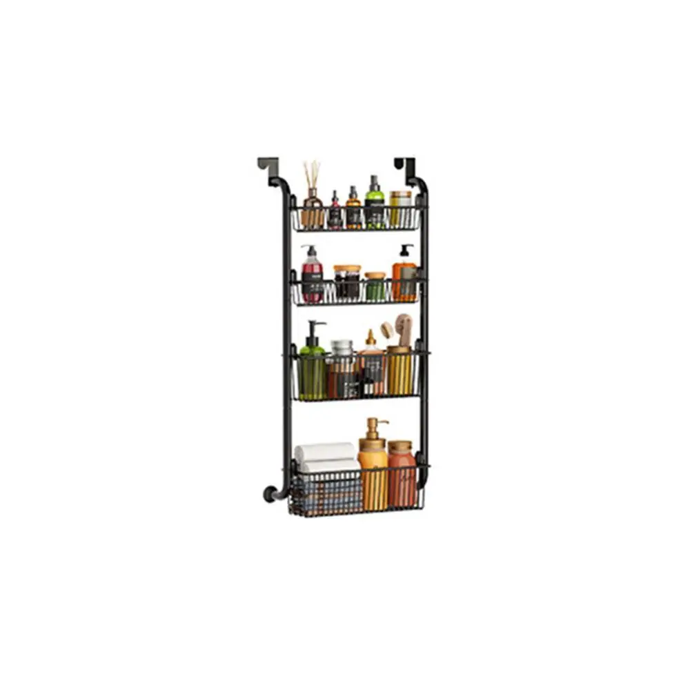 White Over The Door Organizer Metal Behind Door Hanging Storage Organizer Shelf with Adjustable Basket Over Door Hanging Organizer for Bedroom Kitchen Household Racks Hangable Steel