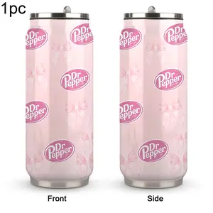 1pc 17oz "Pink Dr Pepper Bow" Insulated Tumbler with Straw | Cute Pink Glitter Can & Bow Pattern | Soft Girly Aesthetic | Double Wall Vacuum Insulation | Leakproof Lid | Perfect Gift for Soda Lovers & Coquette Style Fans | Keeps Drinks Cold for Hours