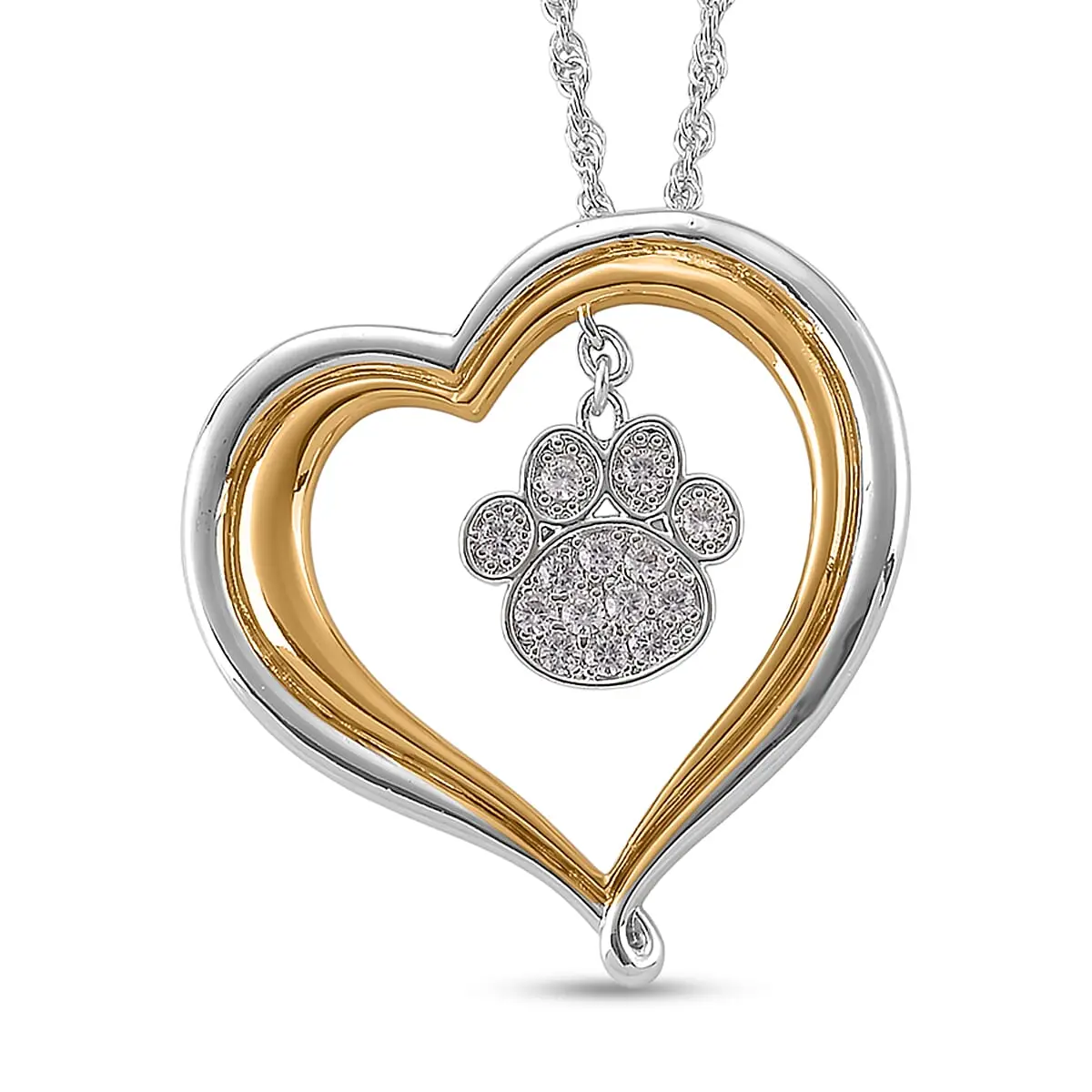 Simulated Diamond Pendant Necklace in Dualtone 20 Inches