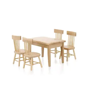 Miniature Oak Dining Table And Chairs Dollhouse Accessories DIY Toy Food Playhouse Miniature Model Furniture For Dollhouses Gift