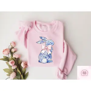 Happy Easter Sweatshirt, Coquette Floral Chinoiserie Bunny T-shirt, Retro Easter Rabbit Shirt, Funny Easter Gift, Easter Coquette Tee