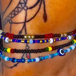 Hand Beaded Elastic Anklet - Unique One of a Kind Design