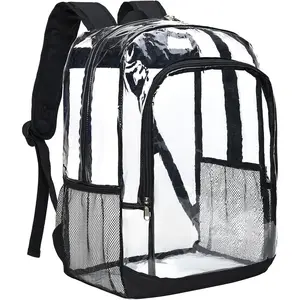Clear Backpack Heavy Duty -  Clear Bookbag for Girls Boys, Transparent Backpack for School, College, Work, Concert - Black