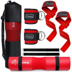 Gym Accessories Set: Barbell Pad Set For Standard Olympic Bars and Smith Machine, Lifting Straps and Ankle Strap For Cable Machine, With Squat Pad Safety Straps and Carry Bag