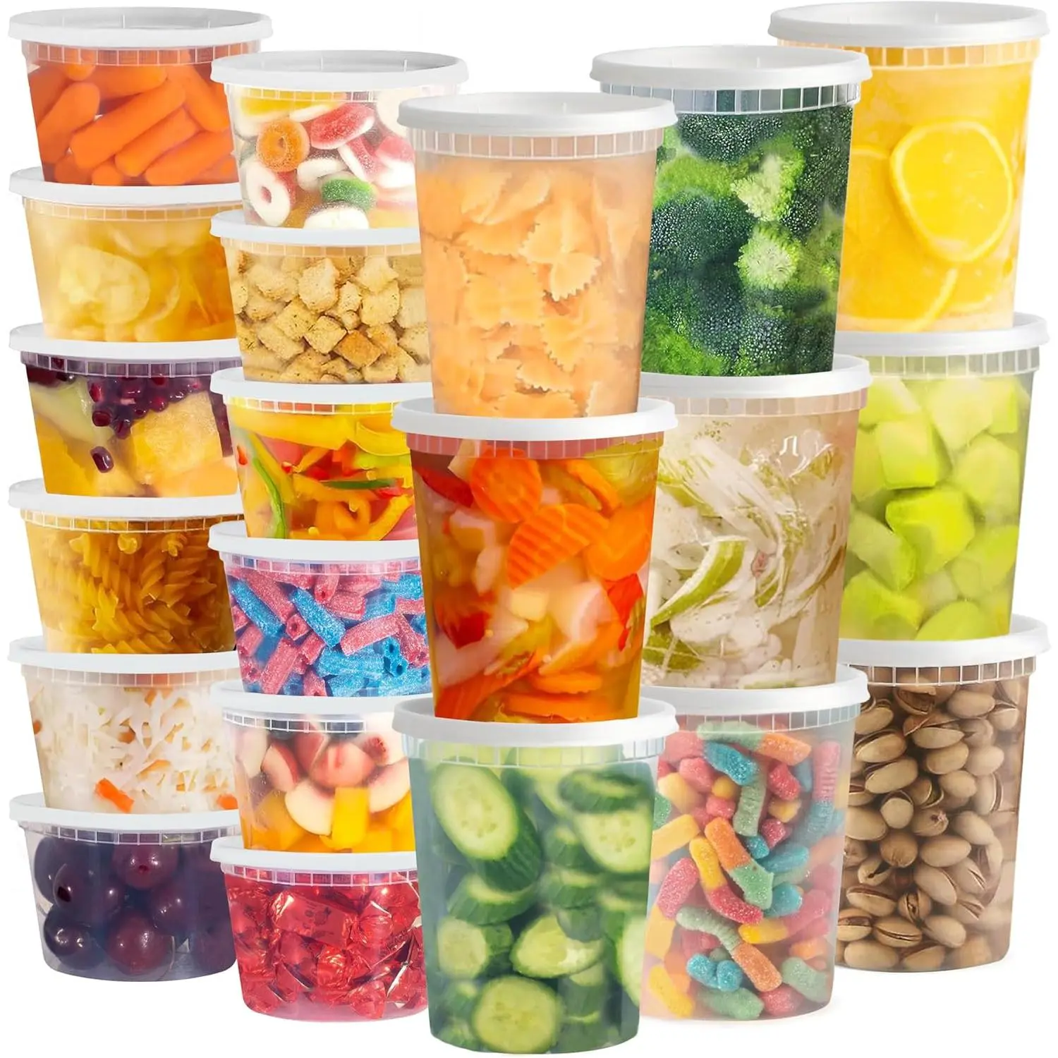 48 Pack Plastic Deli Containers with 54 Lids (16 & 32 oz 24 Each) - Food Storage Clear Disposable Meal Prep  BPA Free Stackable Leakproof Microwave and Freezer Safe
