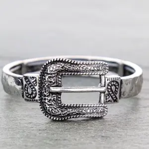 Western Filigree Belt Buckle Stretch Bracelet - Unique Design with Detailed Buckle and Flexible Band