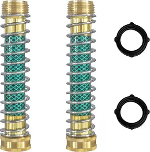 Garden Hose Protector, 2 Pack Brass Hose Extension Adapter with Coil Spring, Garden Faucet Extension