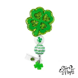 St Patricks Day Shamrock Badge Reel Clover Retractable ID Holder Nurse Medical Teacher Gift Badge Reel