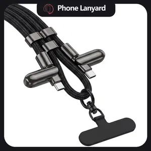 Universal Crossbody Phone Lanyard with Integrated 240W Type-C Charging Cable, Anti-Drop Neck Strap for Travel, Adjustable Braided Phone Holder for iPhone 17 16 Pro Max, Samsung, Android, up to1.2m long Gray & Black