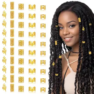 50 count Gold Hair Jewelry for Braids, Loc Jewelry for Hair Dreadlocks, Gold Hair Cuff Hair Charms, Adjustable Hair Rings, Braid Jewelry Hair Beads Decorations for Men Women