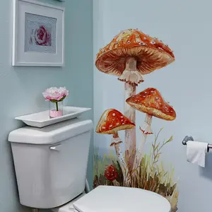 A self-adhesive decorative sticker of a red mushroom toilet, suitable for bedroom, living room, entrance, kitchen, dining room, refrigerator, bathroom background wall, and bathroom, Bathroom Decoration Accessories, Bathroom Decorations - MS7239-YC