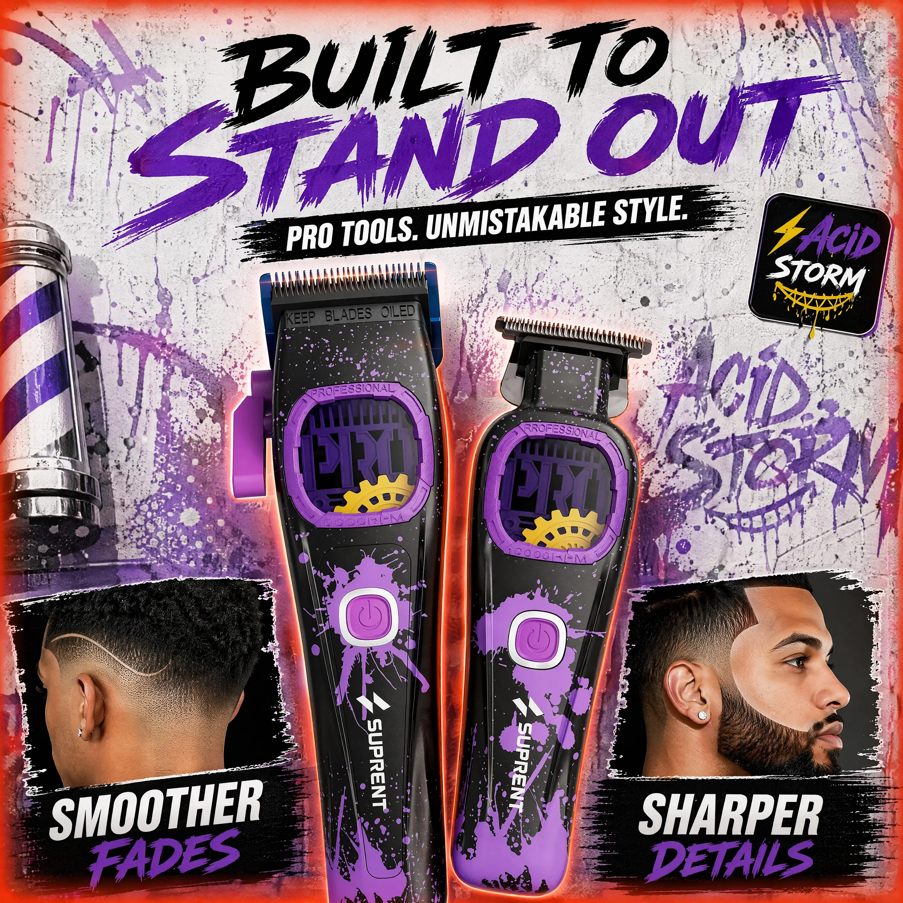 SUPRENT AcidStorm Pro Hair Clipper & Trimmer Set | 8500 RPM & Blue MIM Blades summerwins