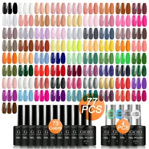 GIOIO 77 Pcs Gel Nail Polish Set Multiple Color UV Gel Polish With Base Top Coat Matt Top Coat Glitter Top Coat Gel Nail Kit Nail Supplies Gel Manicure All Season Trendy Nail Polish Set For Women Girls DIY Nail Art