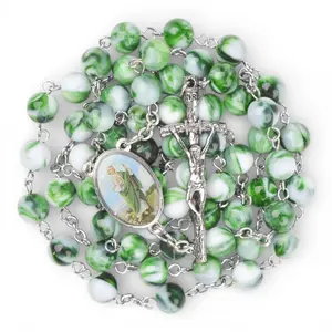 Catholic St. Jude Rosary - Traditional Green Natural Marble Look Beads, Crucifix, Saint Jude Medal - Durable Bead Prayer Tool for Faith Seekers - Rosario Catolico San Judas Tadeo