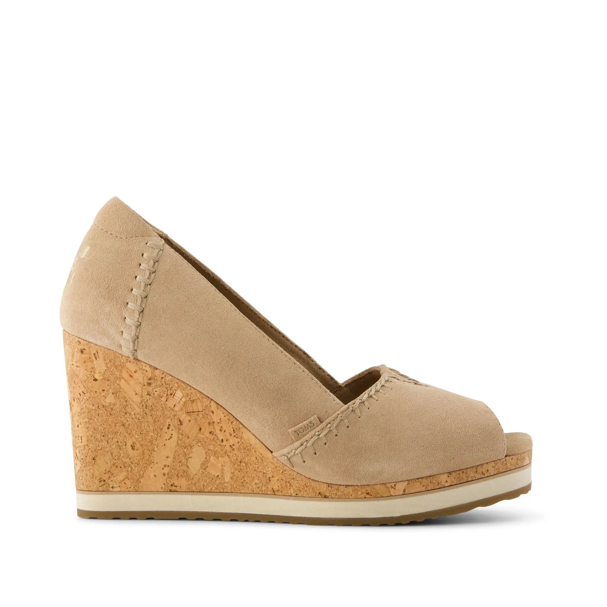 Womens Essential Wedge Taupe Deco Stitch Suede