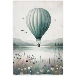 Hot Air Balloon Nursery Teal Nursery Landscape Nursery Art Poster Wall Art Canvas Painting HD Picture Aesthetics Print Modern Family Living Room Bedroom Bathroom Wall Decor