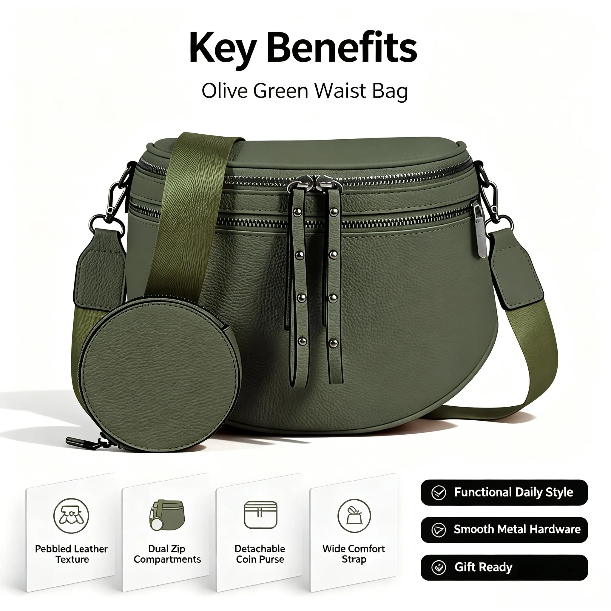 [Traveling Holiday Gift] New Multifunctional Double-Zip Women's Crossbody Bag With Adjustable And Detachable Shoulder Strap, Suitable For Shopping, Traveling, And Daily Use, A Convenient Travel Bag, A Preferred Holiday Gift